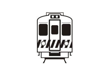 Elektrikli tren vagonu. Ön manzara. Siyah beyaz basit illüstrasyon.