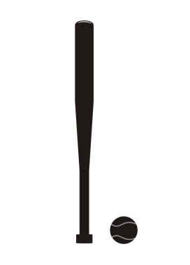 Beyzbol sopası ve top. Siyah beyaz basit illüstrasyon.