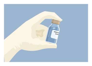 El ele tutuşan aşı şişesi. Basit düz resimleme