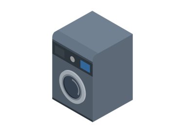 Çamaşır makinesi. İzometrik görünümdeki basit düz illüstrasyon.