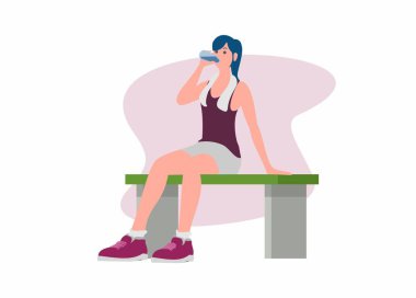 Young woman drinking after workout. Simple flat illustration clipart