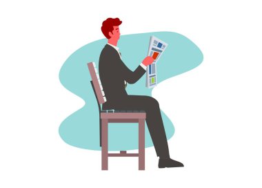 İş adamı gazete okuyor. Basit düz resimleme.