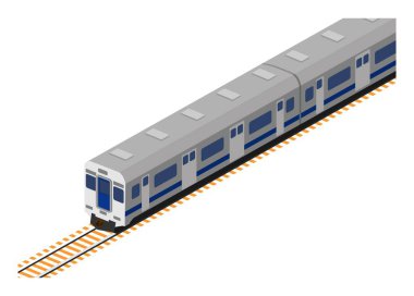 Diesel banliyö treni. İzometrik görünümdeki basit düz illüstrasyon.