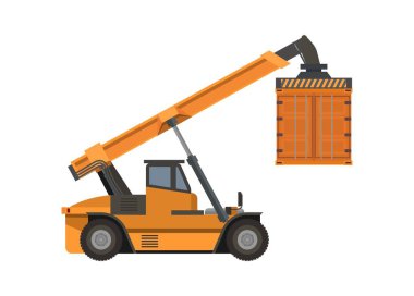 Konteynır idarecisi forklift taşıyıcısı. Basit izole ve renkli çizimler.