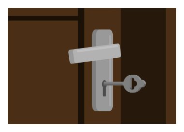 Anahtar kapı deliğine takıldı. Basit düz resimleme.