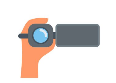 Hand holding camcorder. Simple flat illustration. clipart