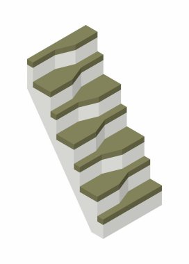 Merdivenler dar köşede. İzometrik görünümdeki basit düz illüstrasyon