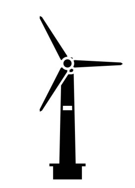 Rüzgar türbini. Siyah beyaz basit illüstrasyon.