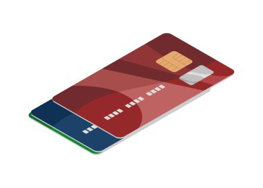 Credit card stack in isometric view. Simple flat illustration. clipart