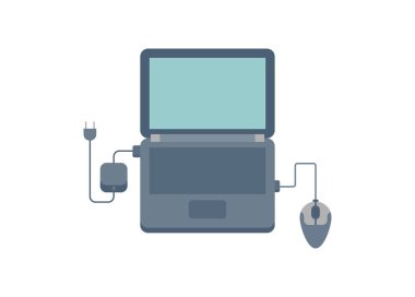 Dizüstü bilgisayarı ve ekipmanları. Basit düz resimleme