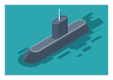 Denizaltı. Basit düz çizim. İzometrik görünüm.