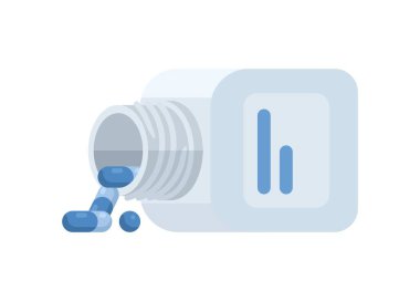 Kapsül ilacı ve şişesi. Basit düz resimleme