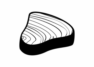 Ton balığı dilimi. Siyah beyaz basit illüstrasyon.