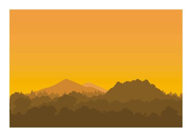 Orman, tepe ve dağ zirvesi. Basit siluet çizimi