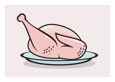 Çiğ Şükran Günü hindisi. Basit düz resimleme