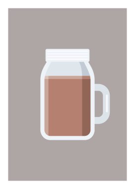 Cam kavanozda çikolatalı içecek. Basit düz resimleme