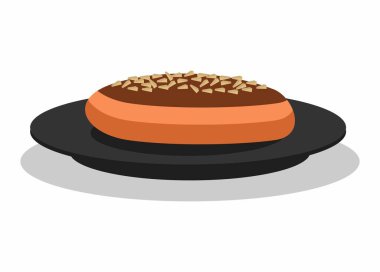 Çikolata kremalı ekmek ve kapağında kaju sosu. Basit düz resimleme.