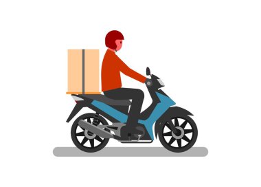 Motosiklet süren kurye. Basit düz resimleme