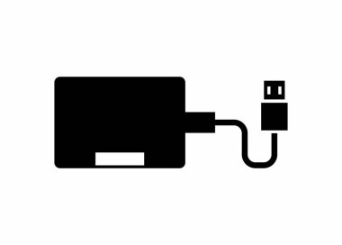 Harici disk sürücüsü. Siyah beyaz basit illüstrasyon.