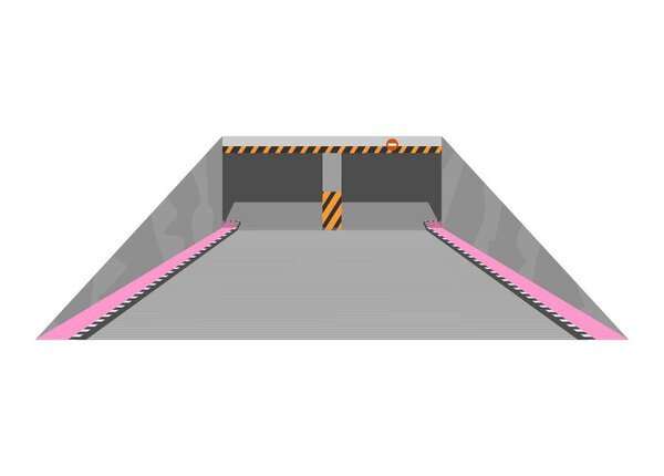Basement parking lot entrance. Simple flat illustration in perspective view.