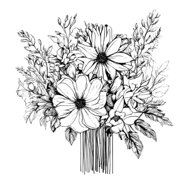 sketch flowers white Background . Postcard congratulations flowering flora nature print textiles patern