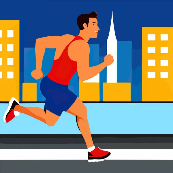 Male athlete running on city street, healthy lifestyle concept vector illustration
