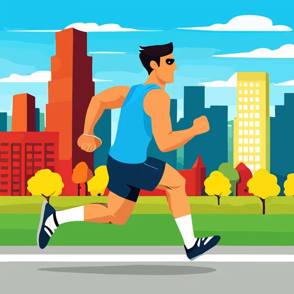 Male athlete running on city street, healthy lifestyle concept vector illustration