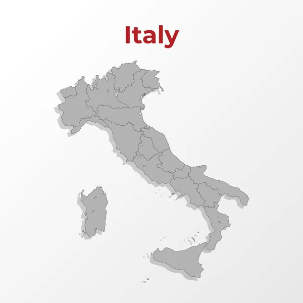 赤いタイトルの灰色の背景に地域に分割されたイタリアの近代的な地図 ベクトルイラスト — ストックベクタ
