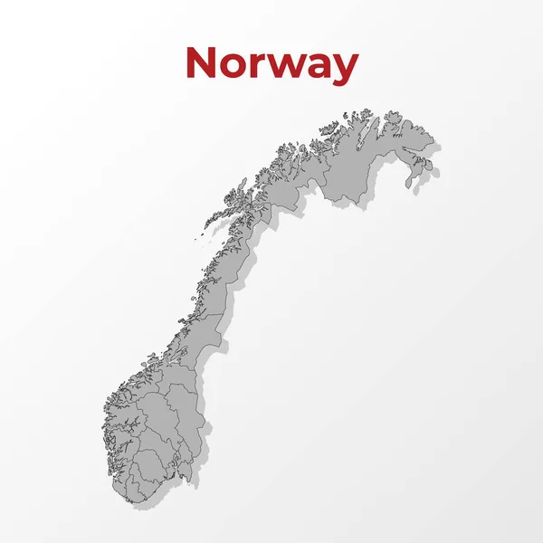 Bölgeye bölünmüş modern Norveç haritası, kırmızı başlıklı gri bir arka planda. Vektör illüstrasyonu