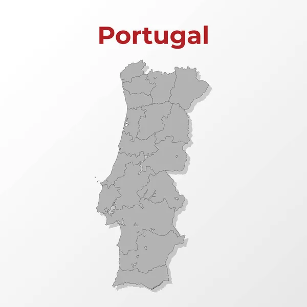 Mapa Moderno Portugal Com Uma Divisão Regiões Sobre Fundo Cinzento — Vetor de Stock