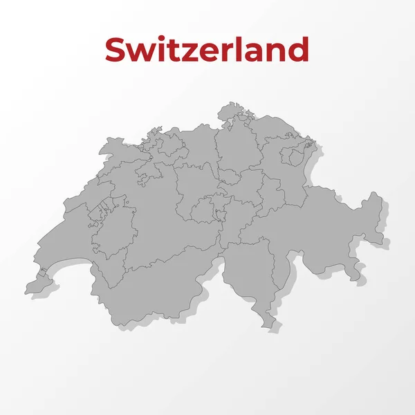 Современная Карта Швейцарии Разделением Регионы Сером Фоне Красным Названием Векторная — стоковый вектор