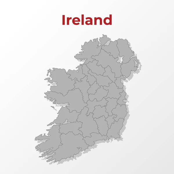 Современная Карта Ирландии Разделением Регионы Сером Фоне Красным Названием Векторная — стоковый вектор