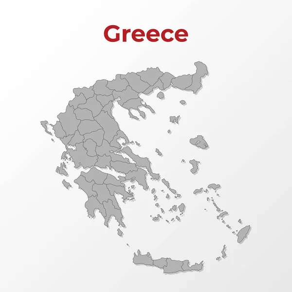 Bölgelere bölünmüş, kırmızı başlıklı gri arkaplan üzerinde Yunanistan 'ın modern bir haritası. Vektör illüstrasyonu