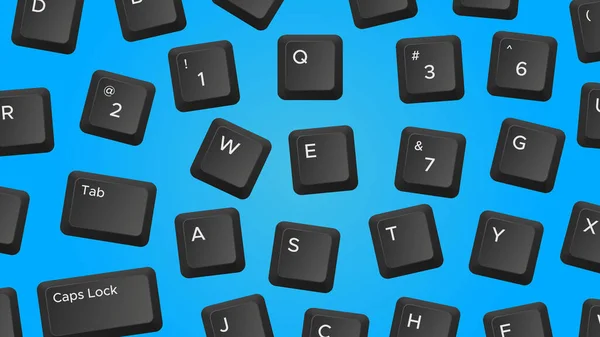 Scattered Keyboard Keys Bright Blue Background Vector Illustration — Stock Vector