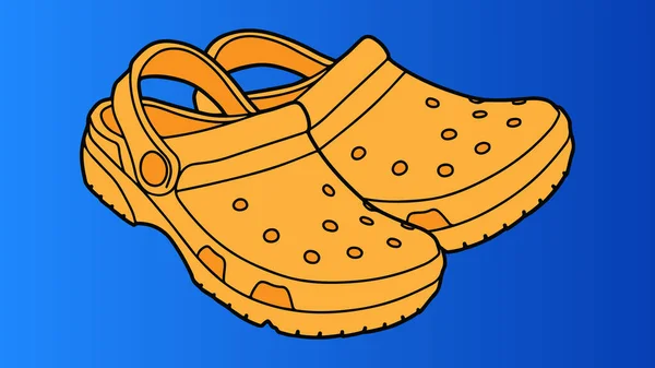Mavi arka planda moda sandalet vektör çizimi. Sandalet karikatür vektör çiziminin yaz ayakkabısı