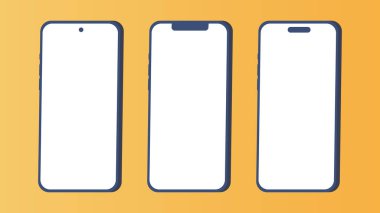Altın Arkaplanda Boş Ekranlı Üç Modern Akıllı Telefon. Vektör illüstrasyonu