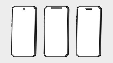 Variety of Smartphone Outlines with Different Notch Designs. Vector illustration