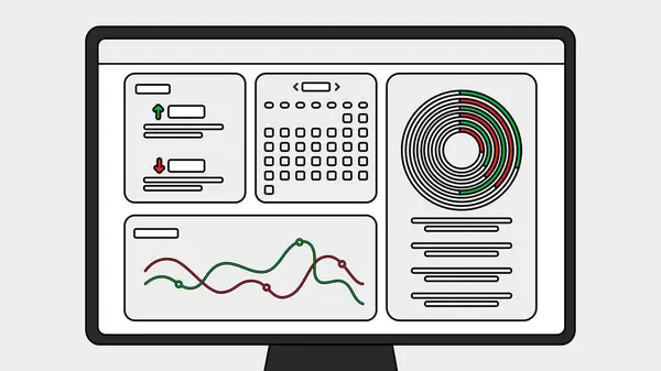 Computer Monitor Displaying Data Analysis Dashboard. Vector illustration