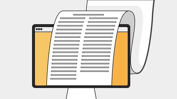 Belge Dışarı Akan Bir Bilgisayar Monitörünün Grafik Tasarımı. Vektör illüstrasyonu