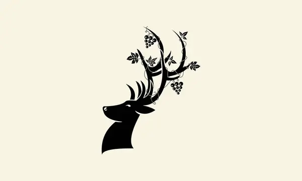 Силуэт Оленя Логотип Винограда — стоковый вектор
