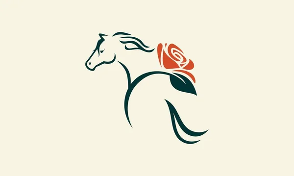 Line Art Pferd Und Rose Logo — Stockvektor