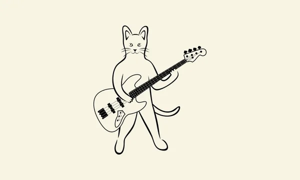Linha Arte Gato Guitarra Logotipo — Vetor de Stock