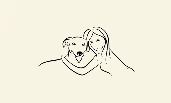 Γραμμή Τέχνη Σκυλί Και Γυναίκα — Διανυσματικό Αρχείο