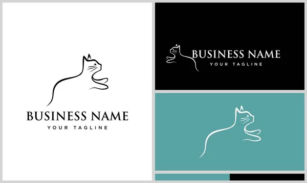 Linha Arte Gato Logotipo Design — Vetor de Stock