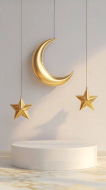 A minimalist display featuring a golden moon and stars on a pede clipart