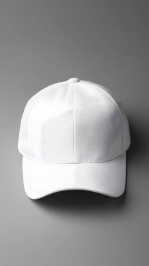 A plain white baseball cap on a gray background. clipart