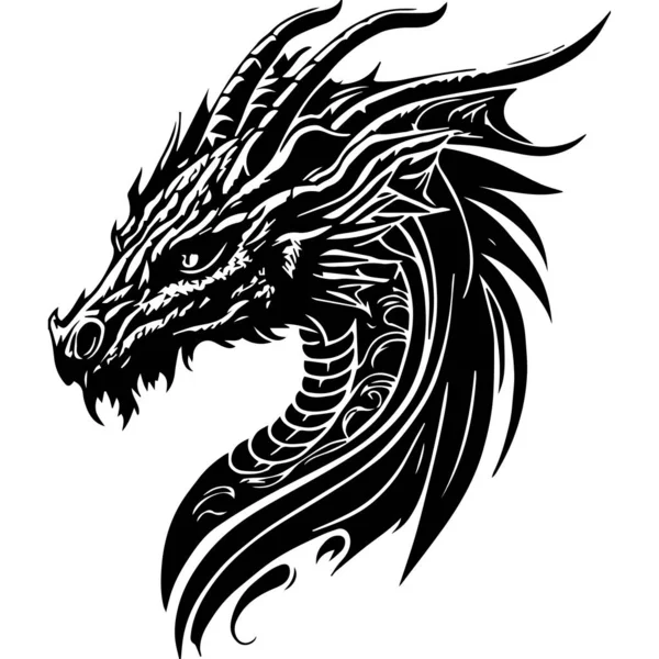 Tête Dragon Majestueuse Avec Cornes — Image vectorielle