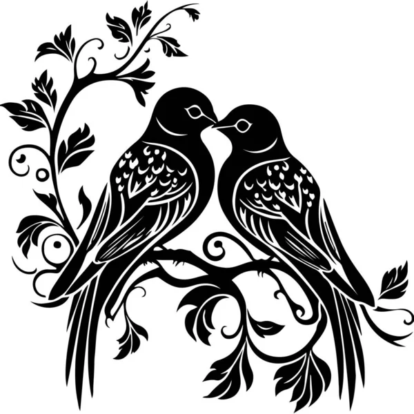 Två Kärleksfåglar Som Sitter Grenen — Stock vektor