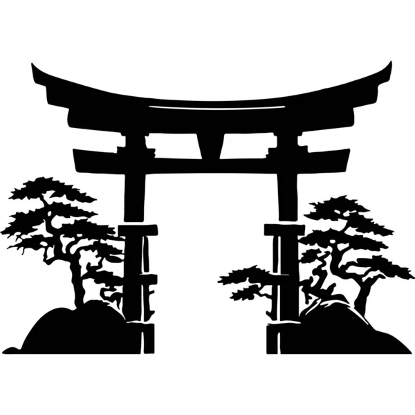 Santuário Japonês Xintoísmo Porta Torii — Vetor de Stock