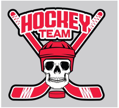 Buz Hokeyi Kafatası Vektör logosu, çapraz buz hokeyi sopaları vektör çizimi ile buz hokeyi amblemi.